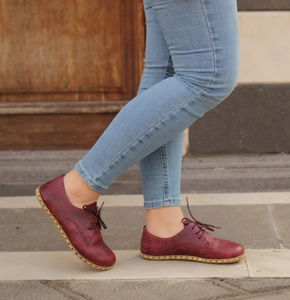 Women Handmade Burgundy Barefoot Oxfords