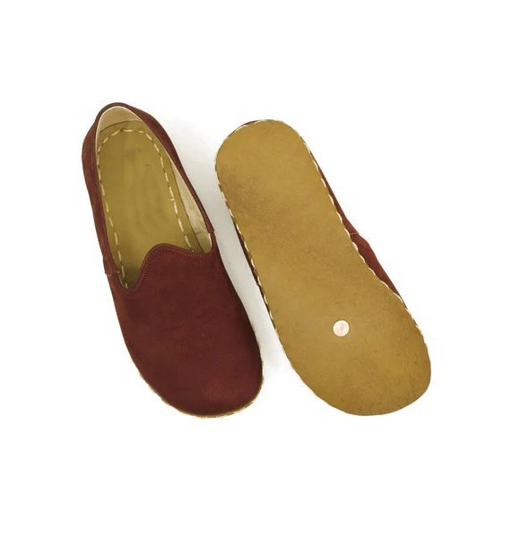 Women Handmade Burgundy Nubuck Turkish Slip On Shoes