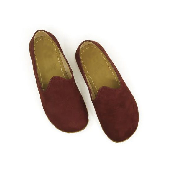 Women Handmade Burgundy Nubuck Turkish Slip On Shoes