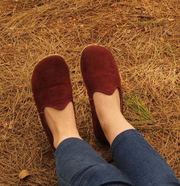 Women Handmade Burgundy Nubuck Turkish Slip On Shoes