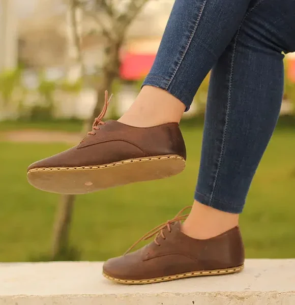 Women Handmade Coffee Brown Barefoot Oxfords