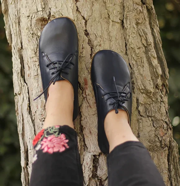 Women Handmade Dark Blue Barefoot Oxfords