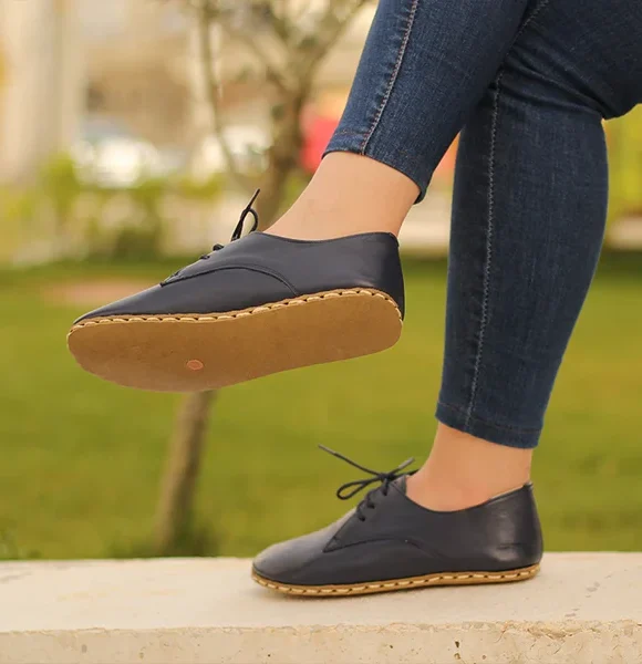 Women Handmade Dark Blue Barefoot Oxfords