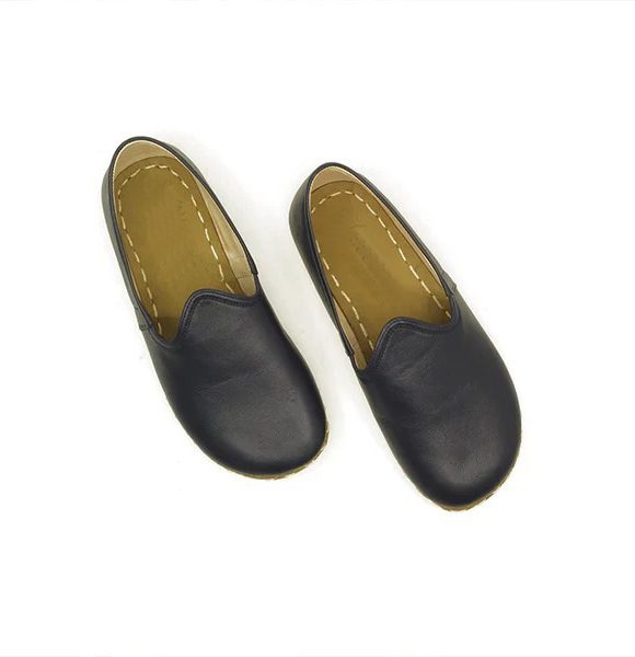 Women Handmade Dark Blue Turkish Slip On Shoes