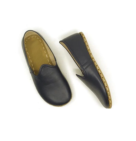 Women Handmade Dark Blue Turkish Slip On Shoes