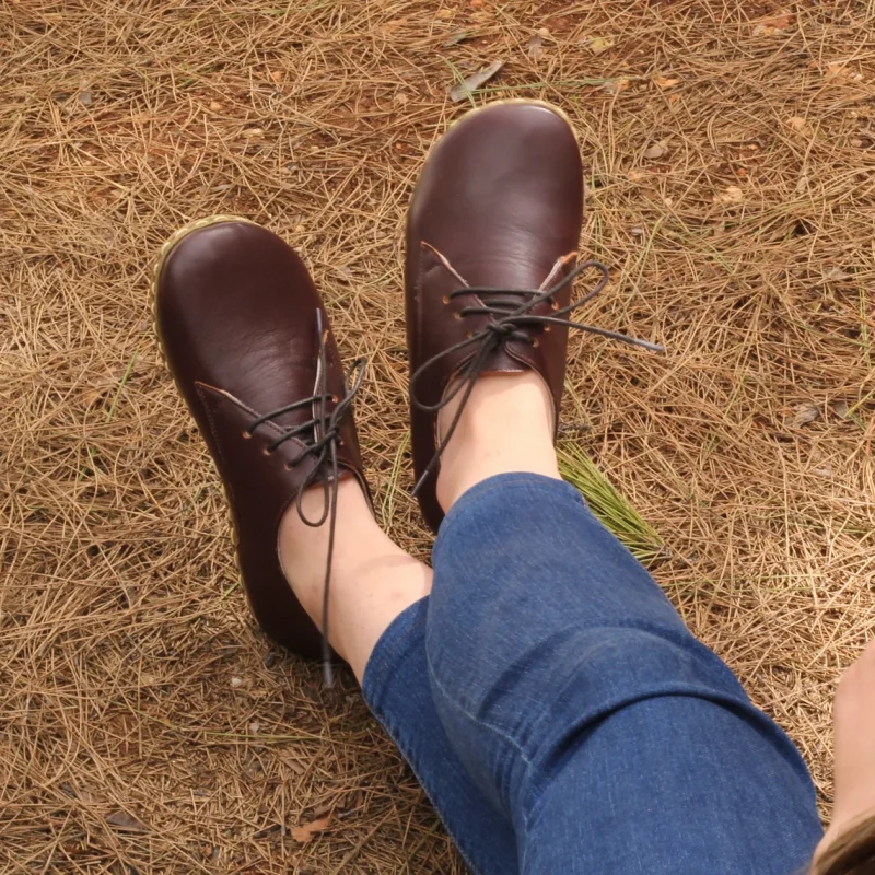 Women Handmade Dark Brown Barefoot Oxfords