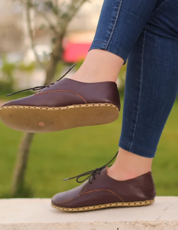 Women Handmade Dark Brown Barefoot Oxfords