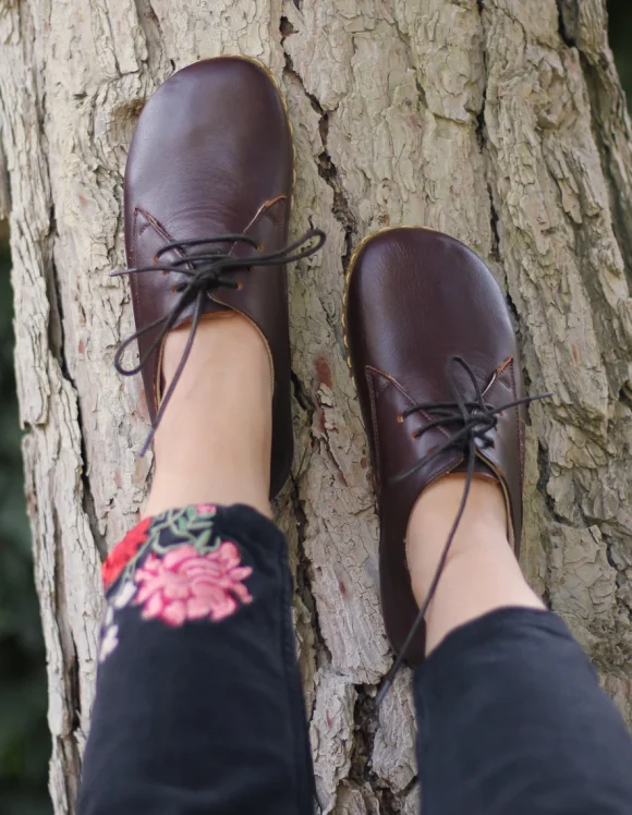 Women Handmade Dark Brown Barefoot Oxfords