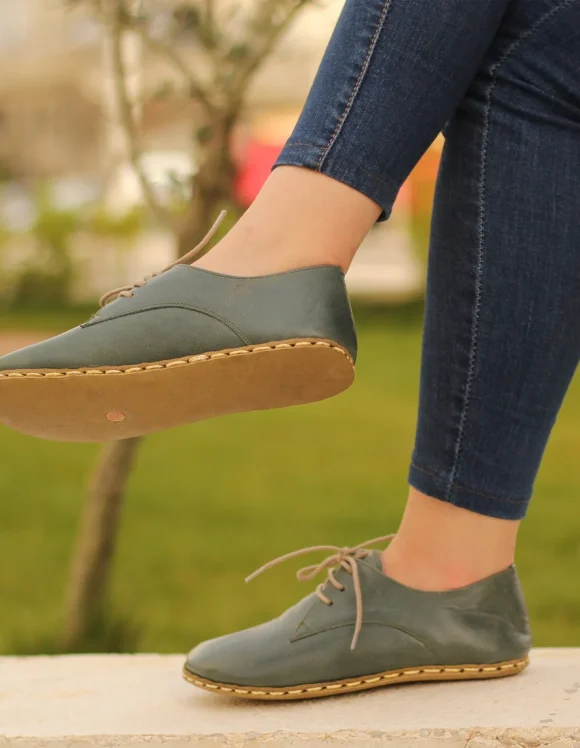 Women Handmade Dark Green Barefoot Oxfords