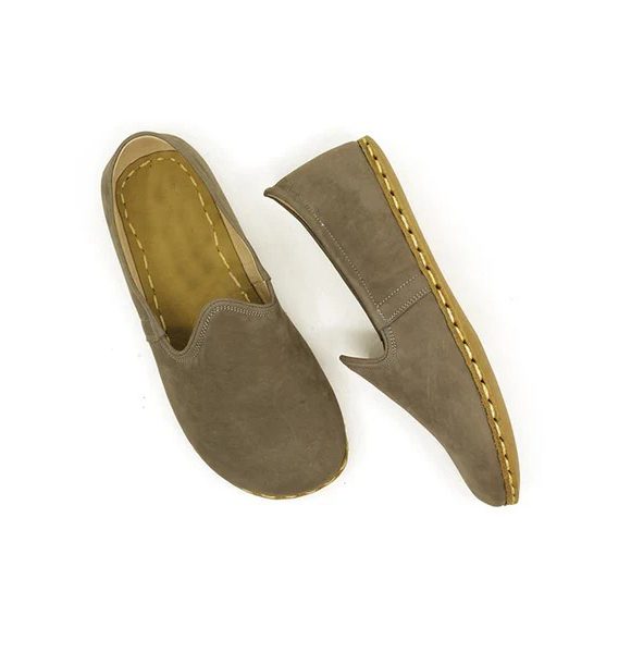 Women Handmade Gray Nubuck Turkish Slip On Shoes