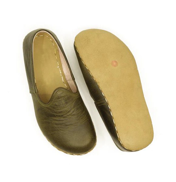 Women Handmade Green Turkish Slip On Shoes