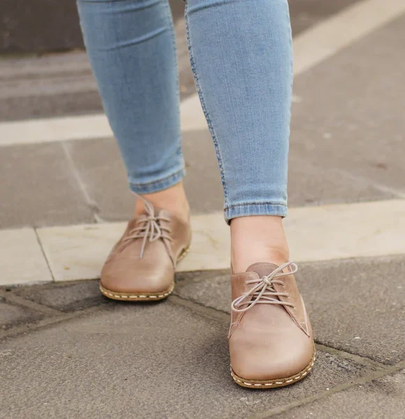 Women Handmade Light Brown Barefoot Oxfords