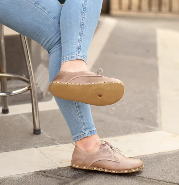 Women Handmade Light Brown Barefoot Oxfords