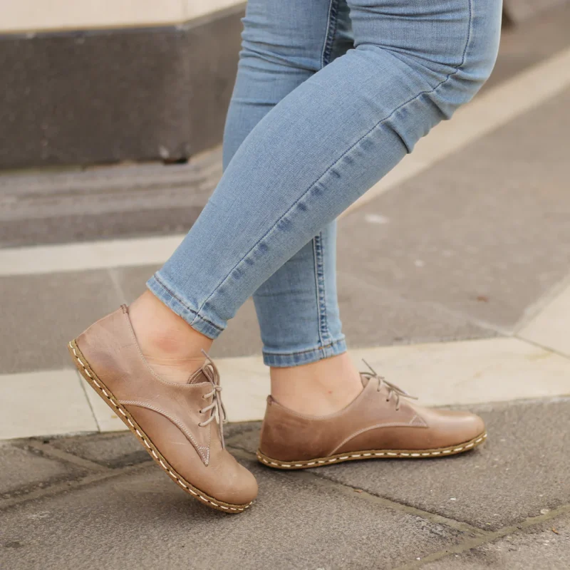 Women Handmade Light Brown Barefoot Oxfords