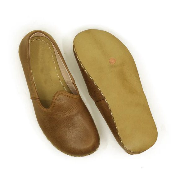 Women Handmade Matte Brown Turkish Slip On Shoes