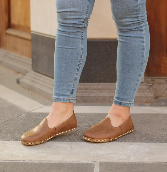 Women Handmade Matte Brown Turkish Slip On Shoes