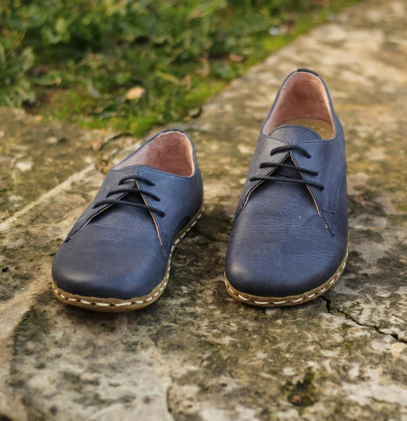 Women Handmade Navy Blue Barefoot Oxfords