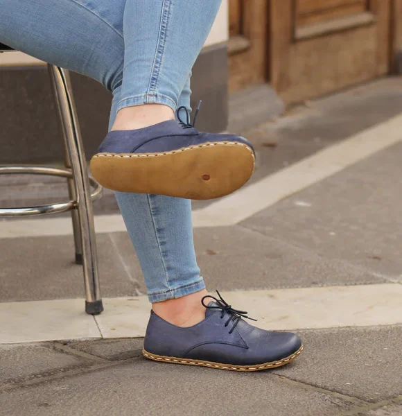 Women Handmade Navy Blue Barefoot Oxfords