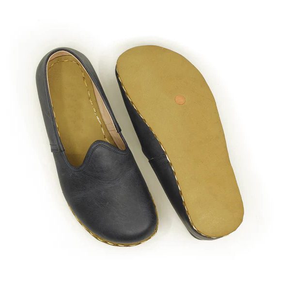 Women Handmade Navy Blue Turkish Slip On Shoes