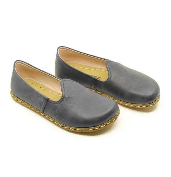 Women Handmade Navy Blue Turkish Slip On Shoes