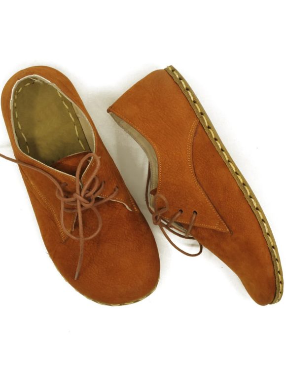 Women Handmade Nubuck Orange Barefoot Oxfords