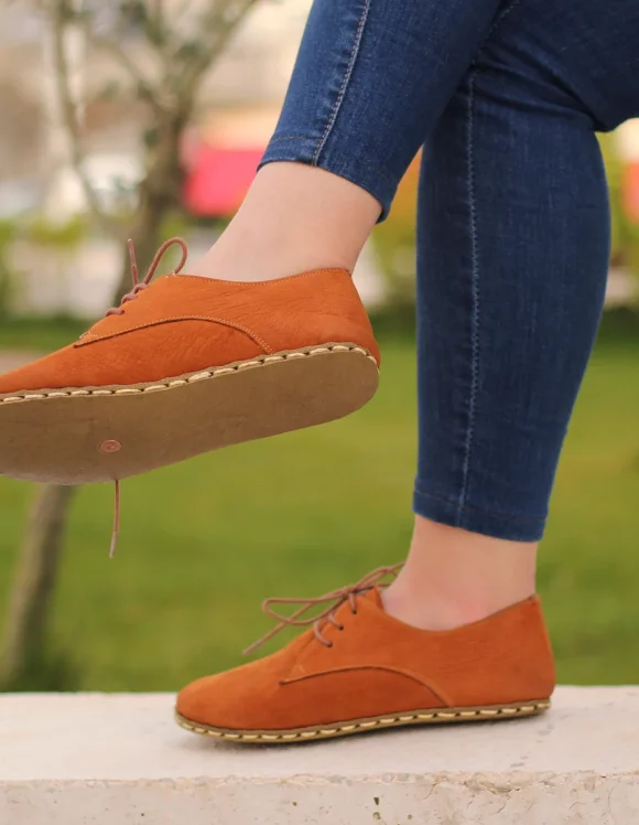 Barefoot Oxford Shoes Nubuck Orange