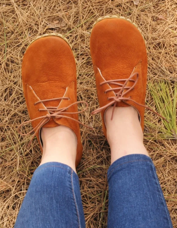 Women Handmade Nubuck Orange Barefoot Oxfords