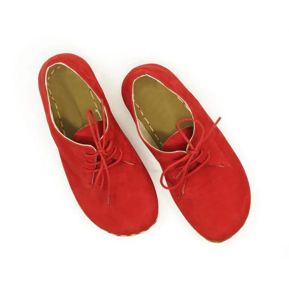 Women Handmade Nubuck Red Barefoot Oxfords