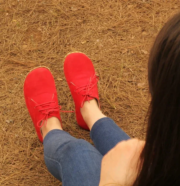 Women Handmade Nubuck Red Barefoot Oxfords