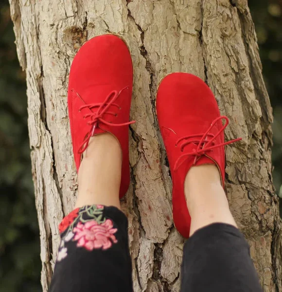 Women Handmade Nubuck Red Barefoot Oxfords