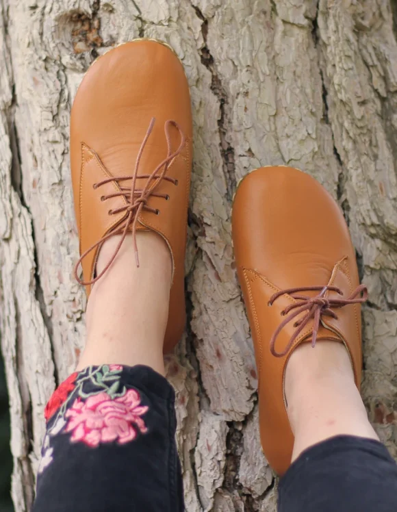 Women Handmade Orange Barefoot Oxfords