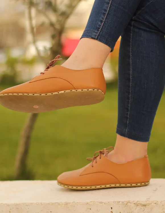 Women Handmade Orange Barefoot Oxfords