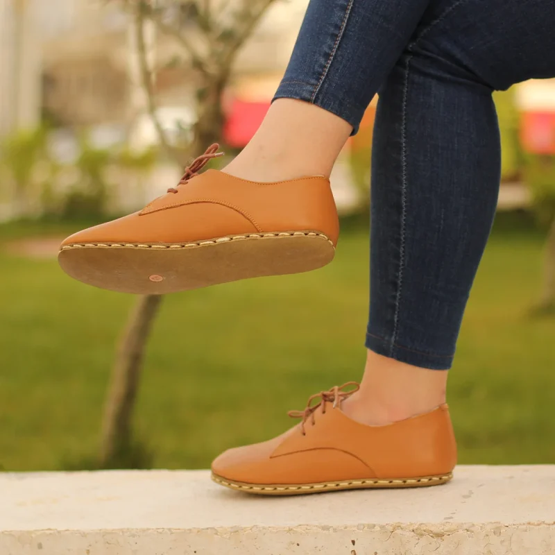 Women Handmade Orange Barefoot Oxfords