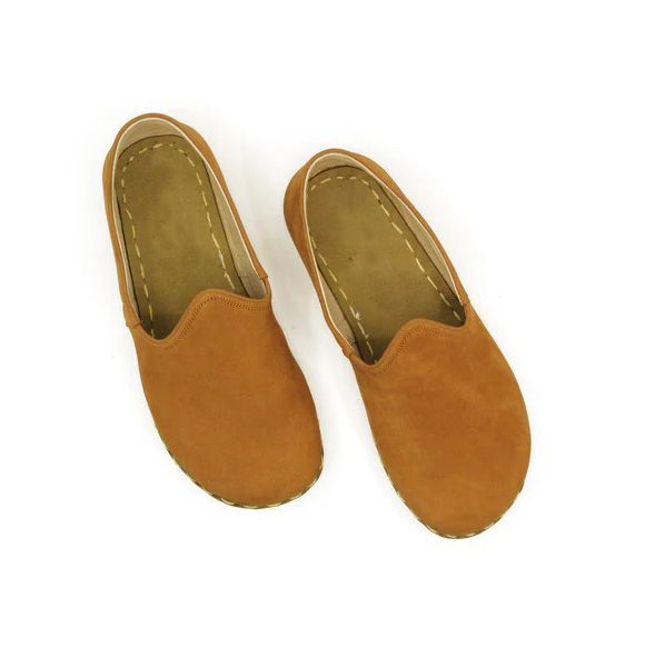 Women Handmade Orange Nubuck Turkish Slip On Shoes