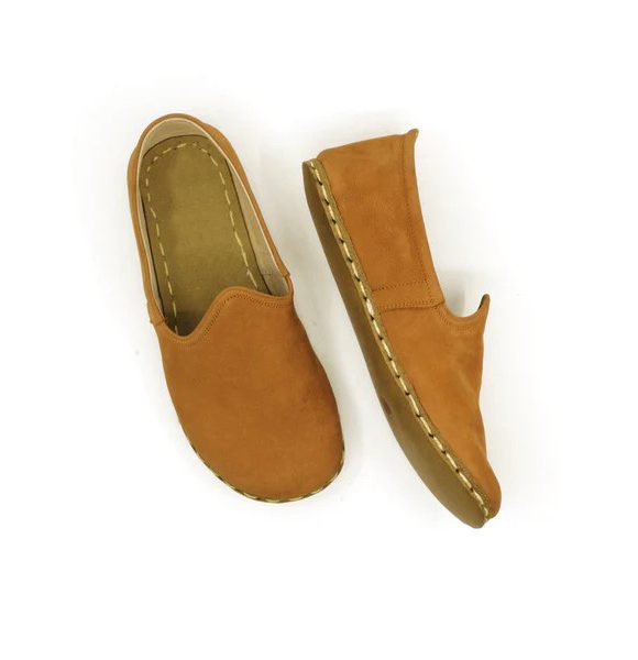 Women Handmade Orange Nubuck Turkish Slip On Shoes