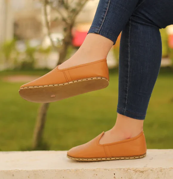 Women Handmade Orange Turkish Slip On Shoes