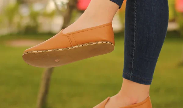 Women Handmade Orange Turkish Slip On Shoes