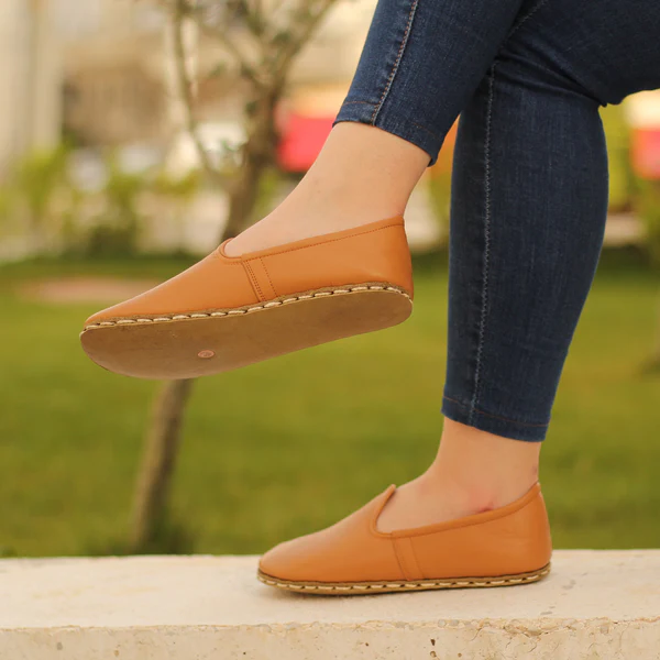 Women Handmade Orange Turkish Slip On Shoes