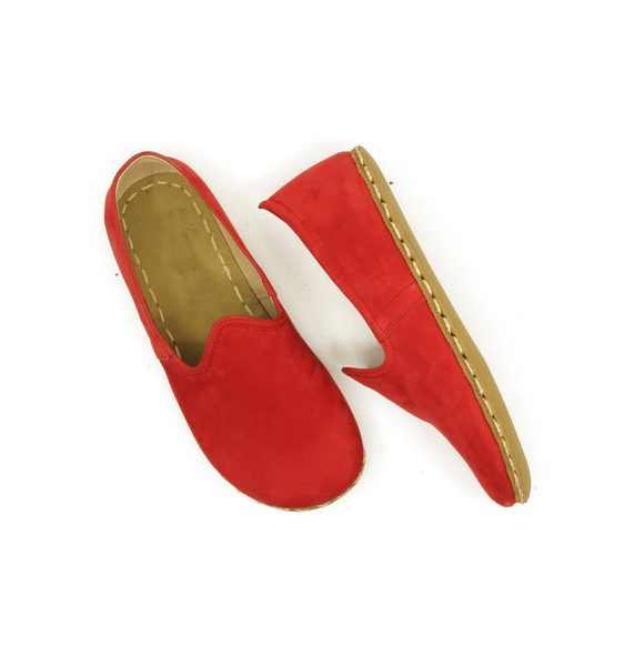 Women Handmade Red Nubuck Turkish Slip On Shoes