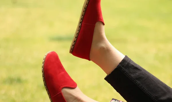 Women Handmade Red Nubuck Turkish Slip On Shoes