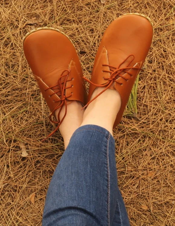 Women Handmade Tan Brown Barefoot Oxfords