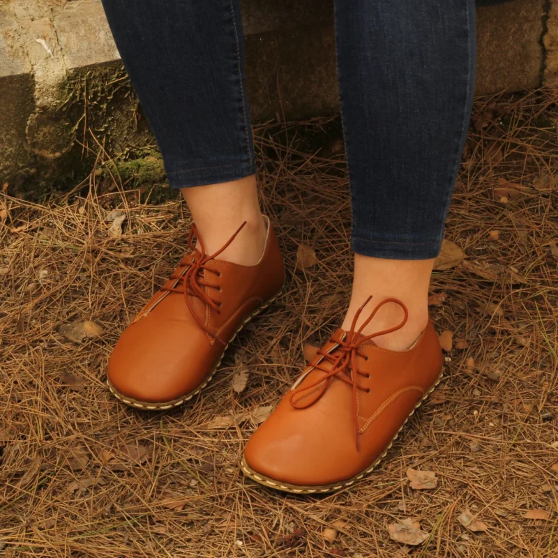 Women Handmade Tan Brown Barefoot Oxfords