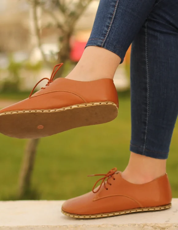 Women Handmade Tan Brown Barefoot Oxfords