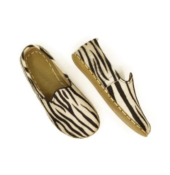 Women Handmade Zebra Print Turkish Slip On Shoes