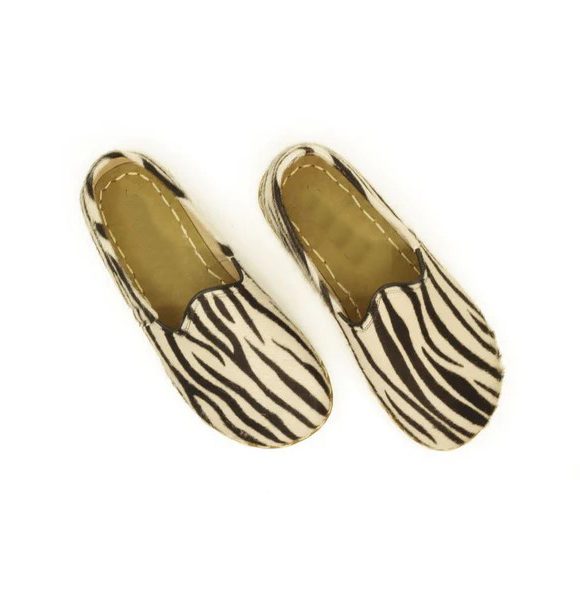 Women Handmade Zebra Print Turkish Slip On Shoes