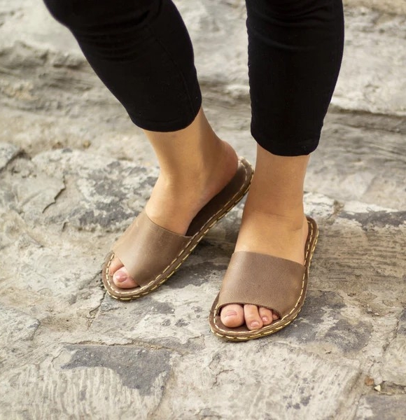 Light Brown Barefoot Slide Sandals - barefoot dreams slippers
