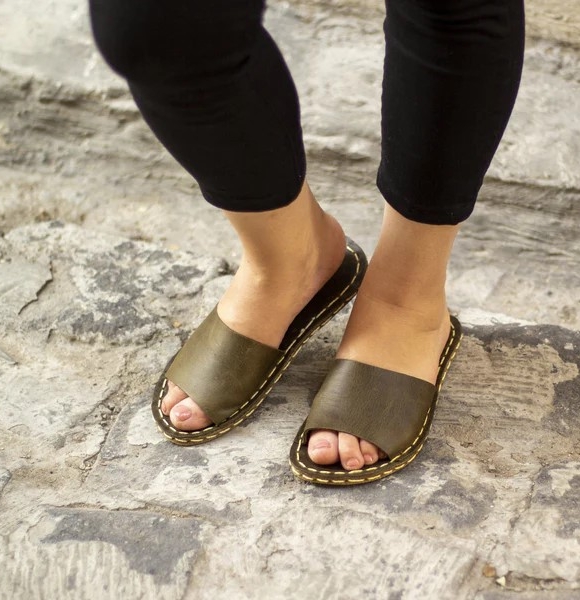 Green Barefoot Slide Sandals - barefoot dreams slippers