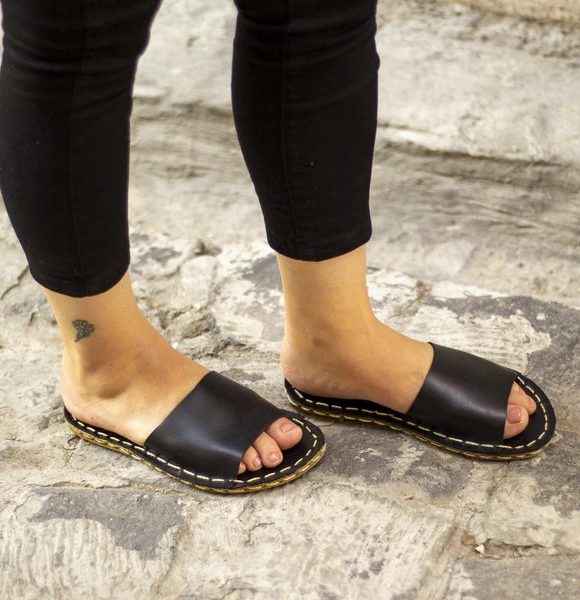 Women Barefoot Handmade Black Slippers