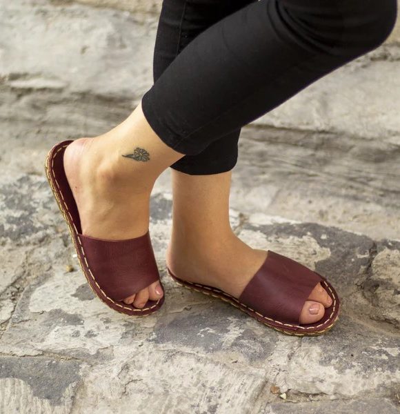 Women Barefoot Handmade Burgundy Slippers