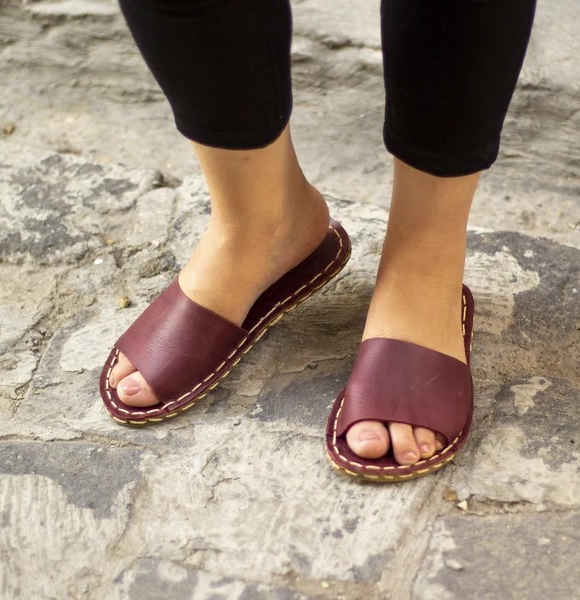 Burgundy Barefoot Slide Sandals - barefoot dreams slippers